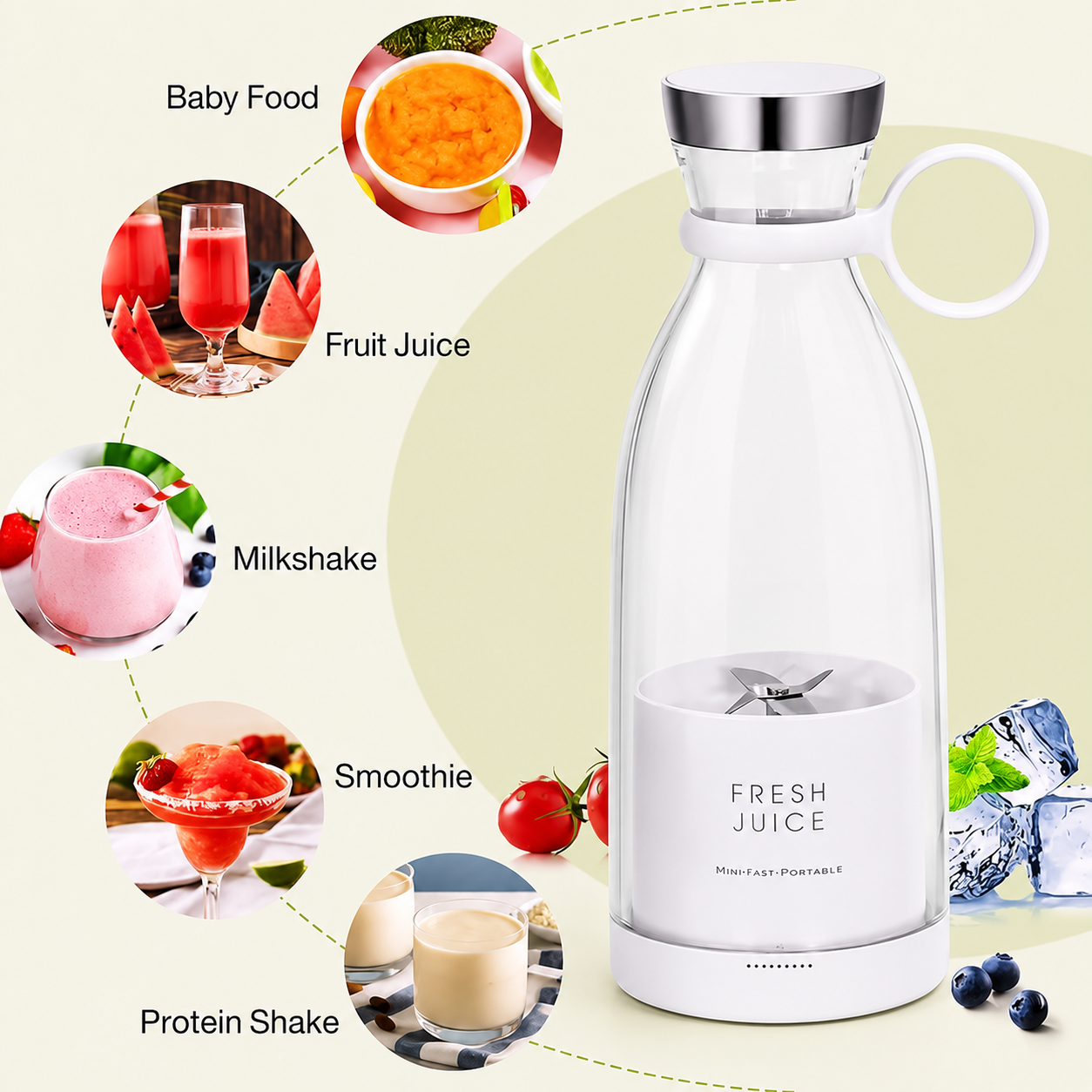 🍹 Fresh Juice Portable Blender Bottle – USB Rechargeable (350ml)