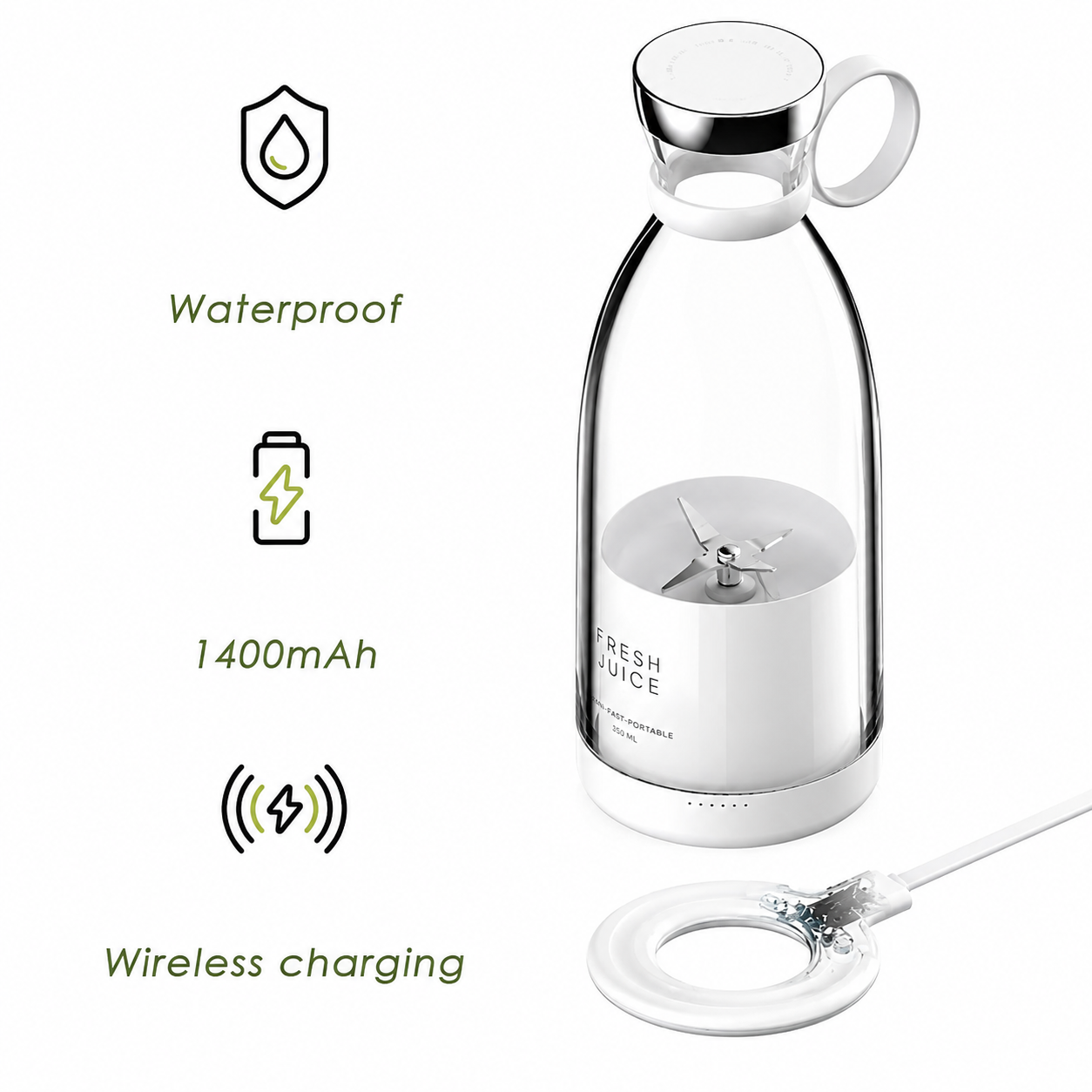 🍹 Fresh Juice Portable Blender Bottle – USB Rechargeable (350ml)